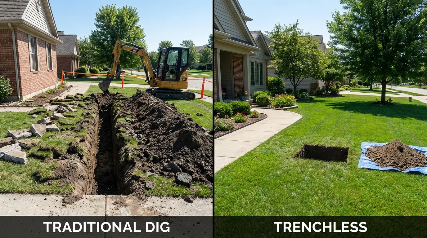 Trenchless sewer repair with minimal yard damage versus traditional excavation in Elizabeth, CO